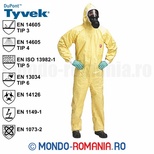 Combinezoane antichimice - Combinezon antichimic galben TYVEK TYCHEM C